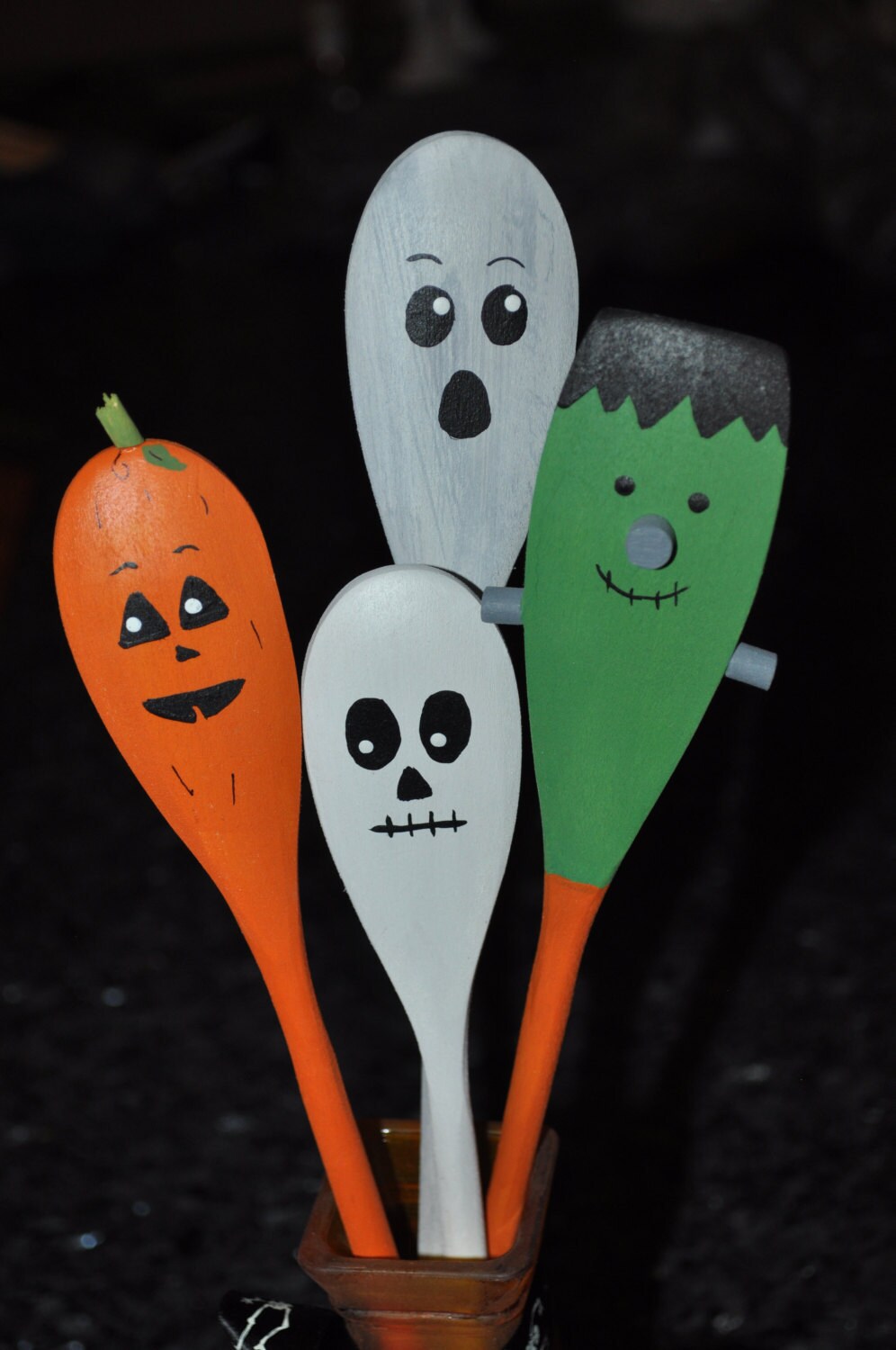 Wood Halloween Kitchen Spoons Pumpkin Ghost by CurvesandEdges