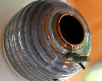 Pottery Birdhouse for Wrens, Finches, and Chickadees in Opal