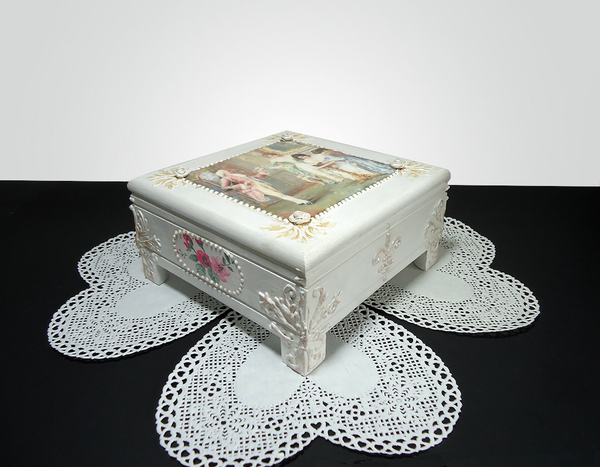 Hand painted white jewelry box antique white jewelry box