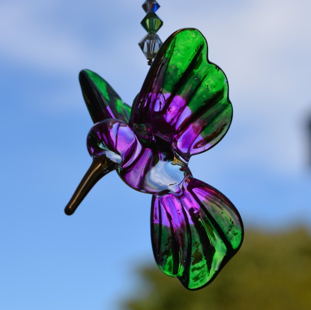 Blown Glass Hummingbird Crystal Suncatcher by BayCreationsbyWendy