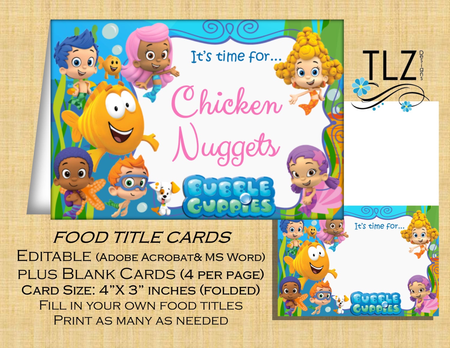 template banner etsy size by Food Printable Label Cards DIY TLZDesigns Bubble Guppies