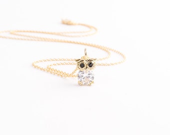 Gold owl necklace | Tiny pendant necklace, Cubic zirconia charm necklace, Simple jewelry, Sparkly bird necklace, Gemstone necklace