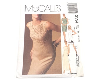McCall's 2114, Creative Clothing, Misses Lined Dress, Uncut Pattern, Size 12 14 16, Petite-Able, Embellished Pattern