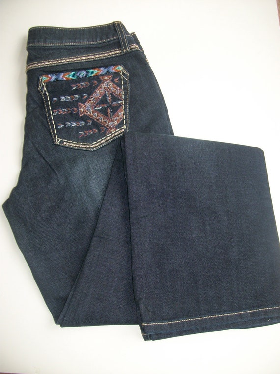 Hand Beaded Dark Blue Jeans 30 x 34 Size 10 Native American