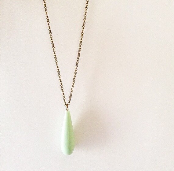 Mint Necklace Mint Acrylic Teardrop Minimalist by hopeandarrow