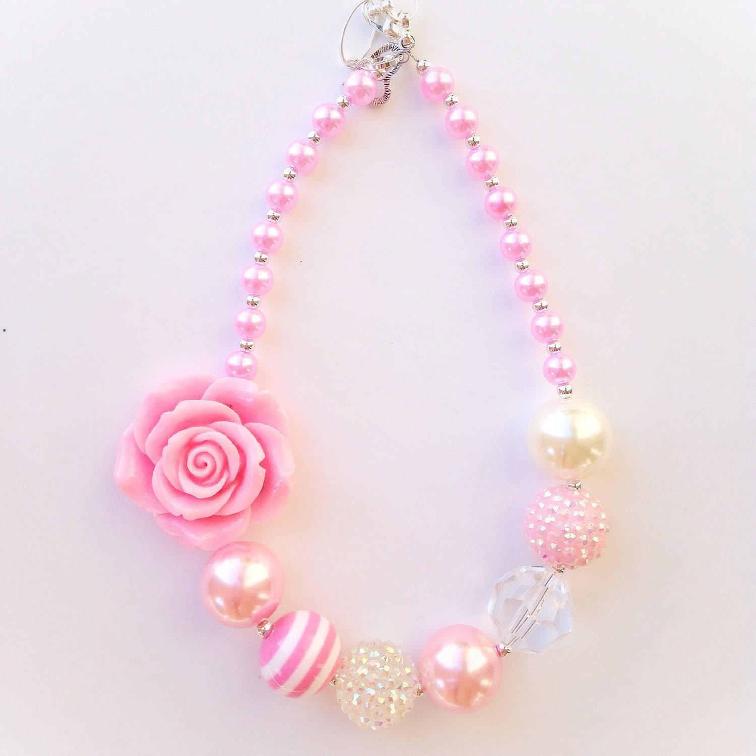 Light Pink Flower Necklace by LoveBloomsHereshop on Etsy
