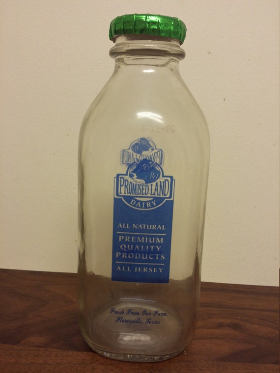 Vintage Promised Land Dairy Glass Milk Bottle With Original Cap