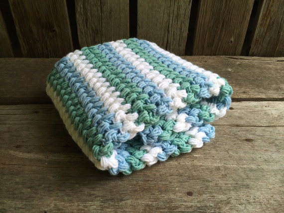 Large Crochet Puff Stitch Baby Blanket Baby Boy Blue Teal