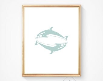 Bathroom print, bathroom art, bathroom wall art, dolphin print, fish art, dolphin wall art, sea print, sea wall art prints, mint, teal, art