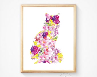 Cat print, Cat art, Cat wall art, Pet print, Watercolour pet art, Printable wall art, Digital print, Watercolor print, Pink print