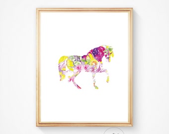 Horse print, horse art prints, horse printable art, digital horse wall art decor, horse printable, watercolour horse, colourful horse print