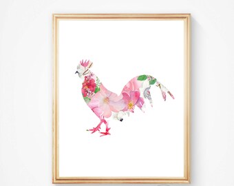 Farm animal print, hen print, watercolour animal print, chicken wall art, kitchen print, kitchen wall print digital print, farm animal decor