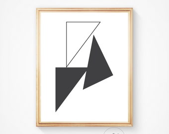 Black and White triangle print, modern print scandinavian wall art triangle printable art simple wall art prints, geometric print, triangle