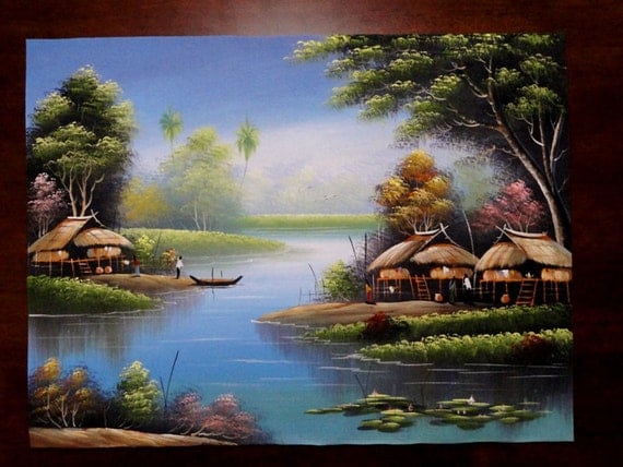 Original Art Watercolor Hand painted Thai landscape Thailand