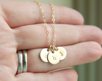 Gold Initial Necklace, 1 2 3 4 5 Initial Necklace, Dainty Initial Necklace, Initial Personalized Necklace, Monogram, 14K gold-fill 3/8" disc