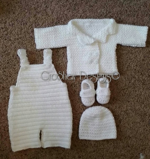 Items similar to Crochet Baby Boy Blessing, Christening, Baptism Outfit