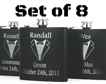 Set of 8 Groomsmen Gifts, Engraved Flask With Gift Box, Groomsman Flasks, Best Man Flask, Wedding
