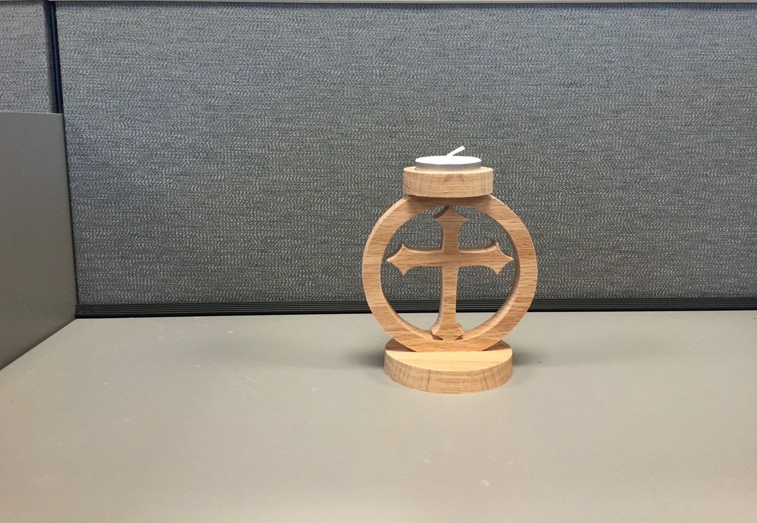 Handcrafted Wooden Cross Light Candle Holder