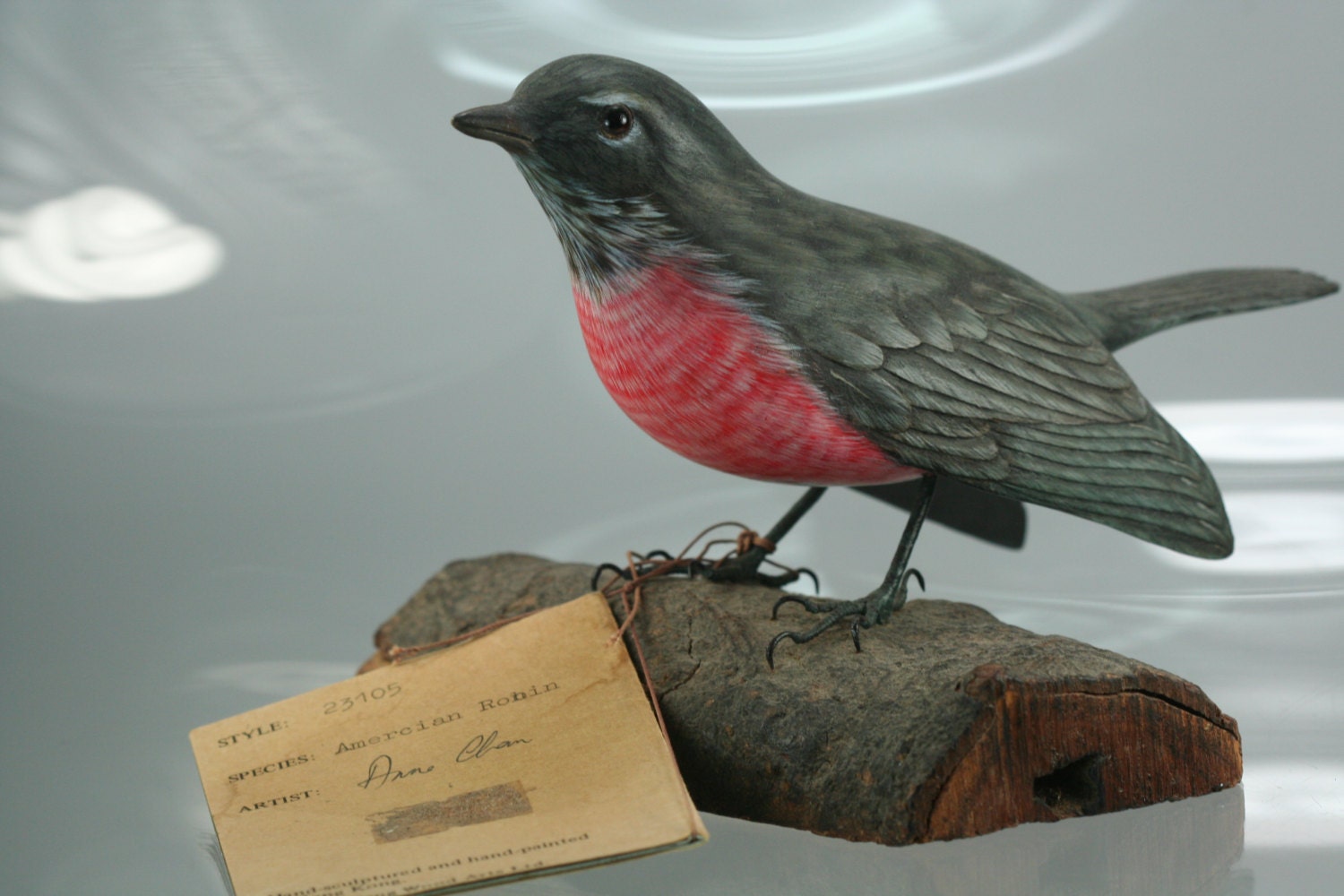 American Robin Wood carving by Ma Hai Feng ScarletBlack Hand