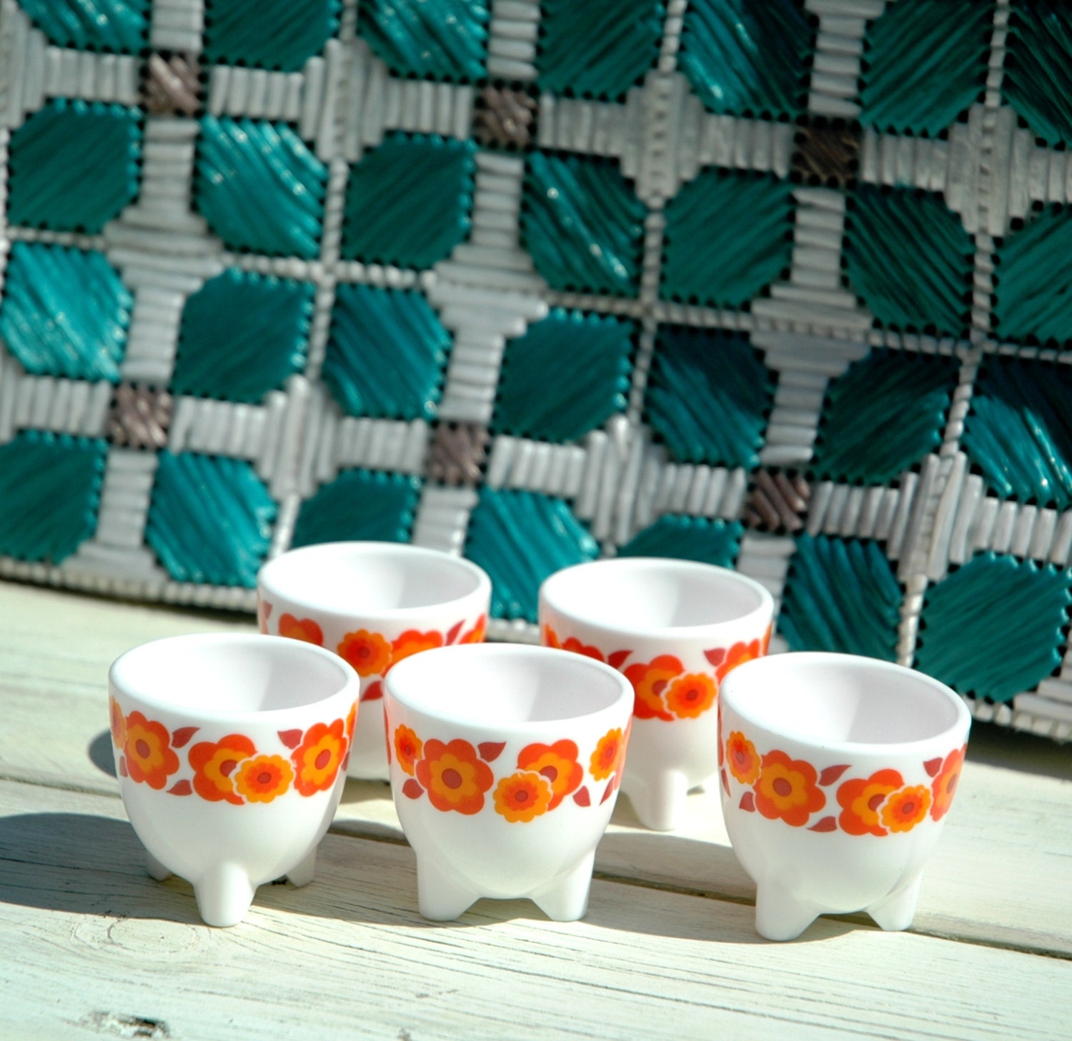 70s arcopal lotus bloem rood/oranje witte retro door original20