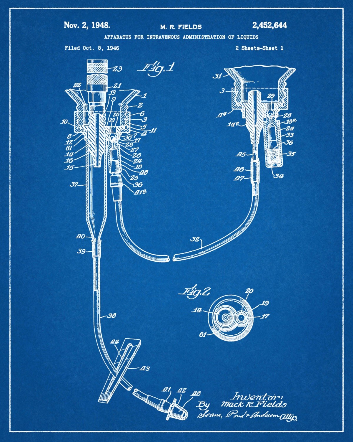 1948 IV Apparatus Patent Print Poster Intravenous Apparatus