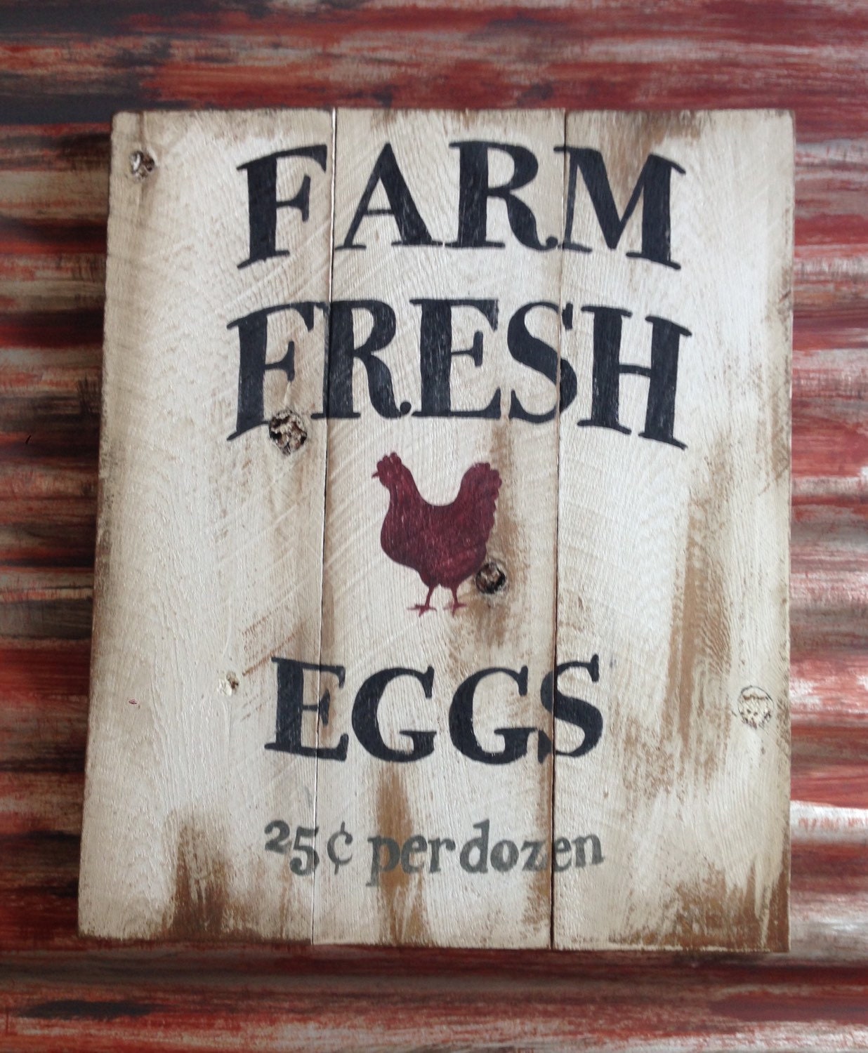 Farm Fresh Eggs rustic wood sign with red hen by RusticreationsLR