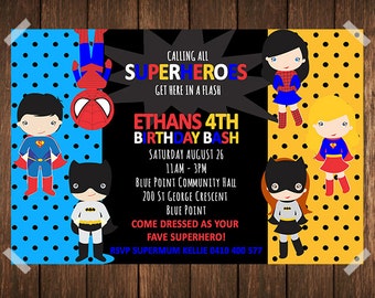 Superhero Birthday Invitation / Superhero Invitation / Supergirl Invitation / Batman Invitation / Superman Invitation / Spiderman Invitation