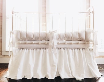 Farmhouse Tailored 100% Washed Cotton White Nursery Bedding