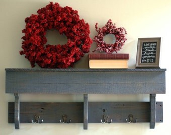 Reclaimed Wood Hook Shelf With Hooks Gray Rustic Shelving Reclaimed Wood Hook Shelf With Hooks Gray Rustic Shelving