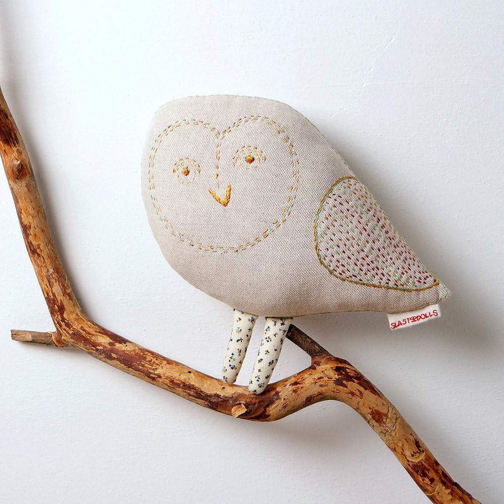 Owl. Designer hand-embroidered toy Stuffed animal Animal