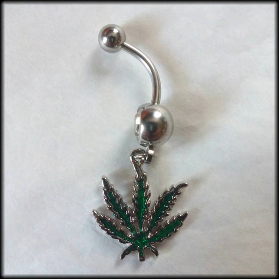 14g Weed Leaf Dangling Navel Ring Belly Bars Belly Button