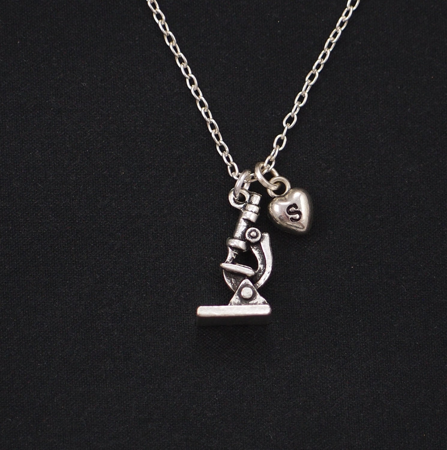 initial necklace microscope necklace silver microscope