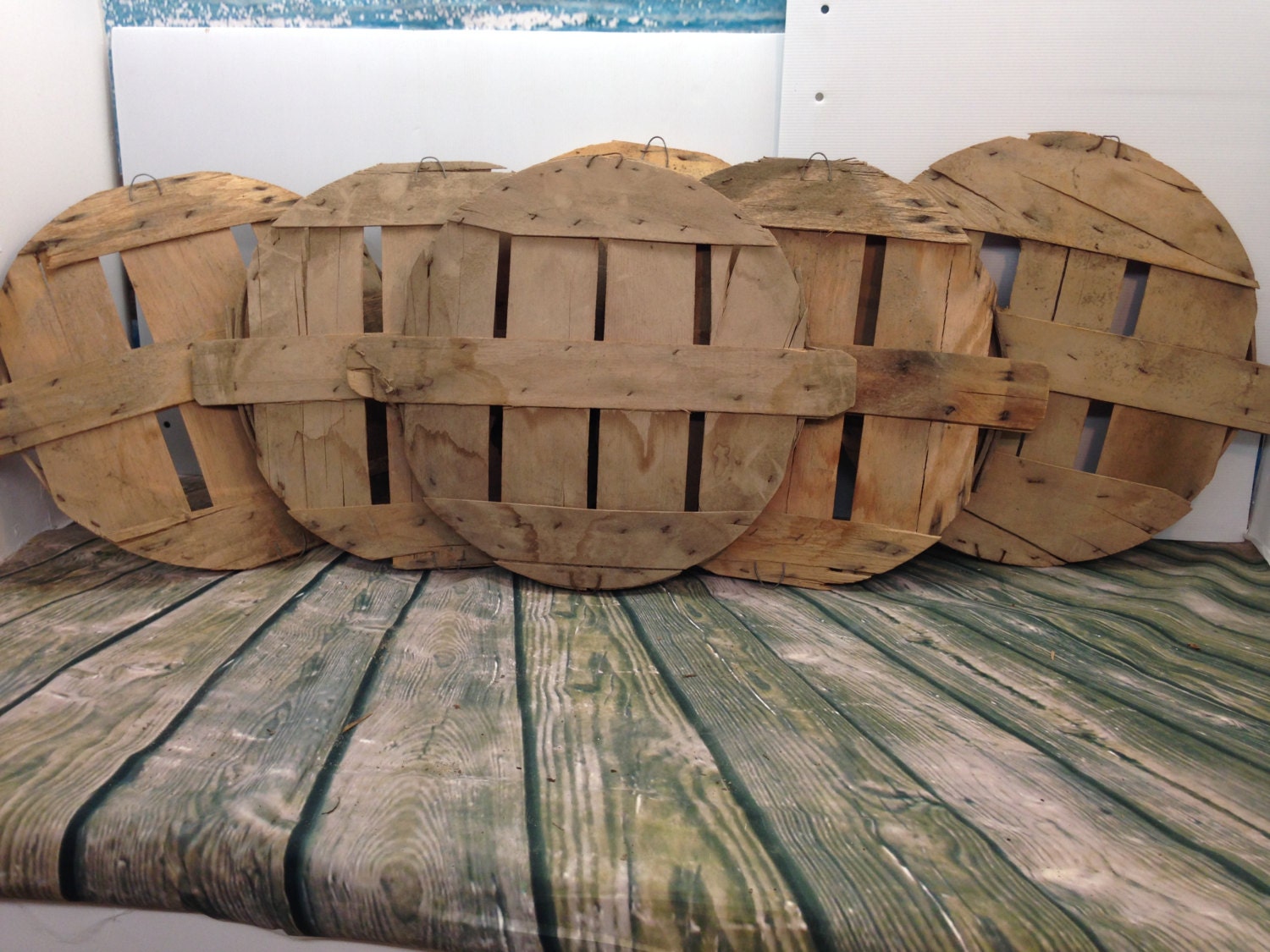 6 Vintage Wooden Basket Lids Orchard Bushel Basket Primitive