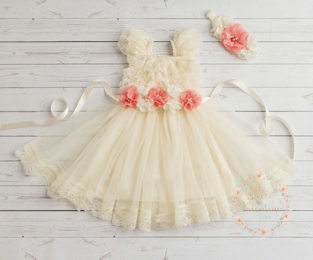 Baby dress Girls dress Ivory lace dress Ivory lace flower