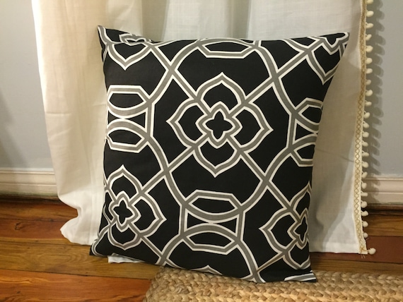 Black & Grey geometric print pillow covers, moroccan print, black and taupe, halloween pillow covers, size 20x20