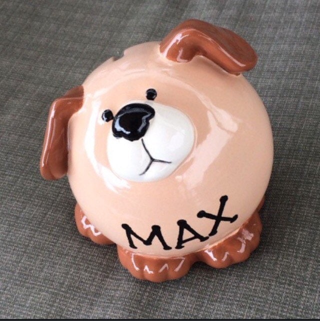 PUPPY PIGGY BANK Ceramic Dog Piggybank Personalized Baby Gift