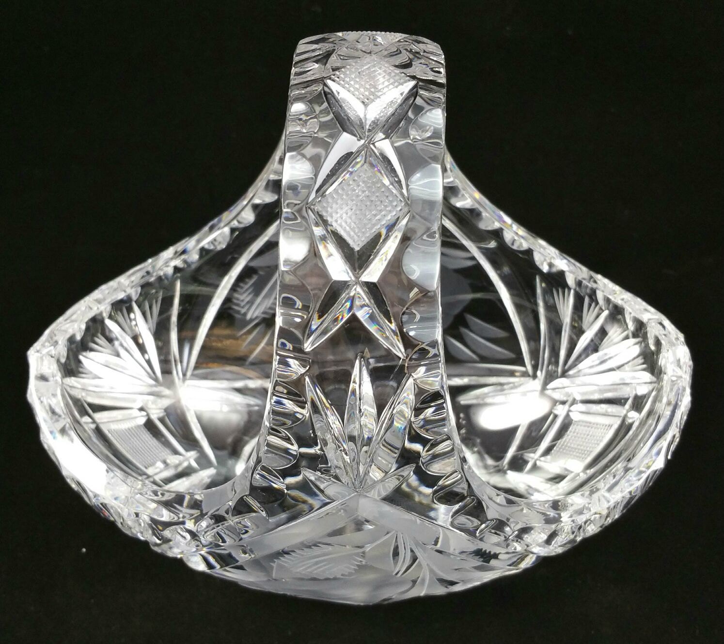 Vintage Imperlux Lead Crystal Hand Cut Glass Basket With Star