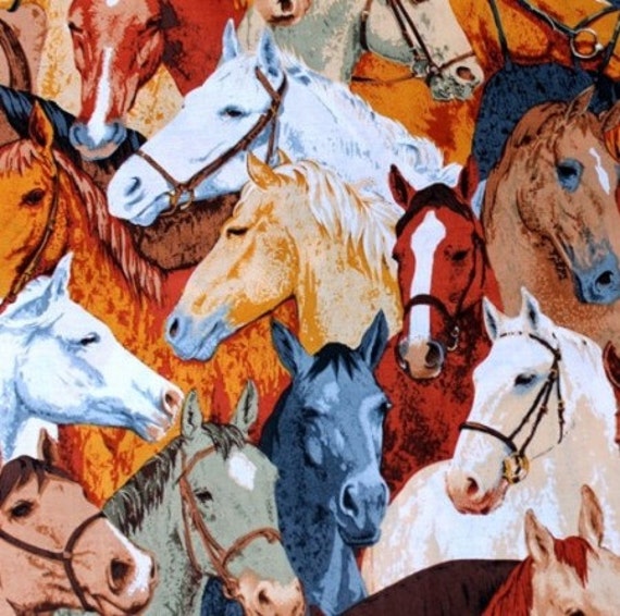 Horse Fabric vintage horse fabric pony fabric by goldhilldrygoods