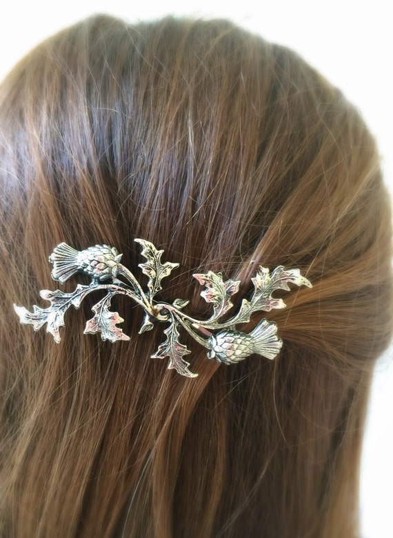 Silver Scottish Thistle Hair Pin leaf Bobby Pin Bridal Hair