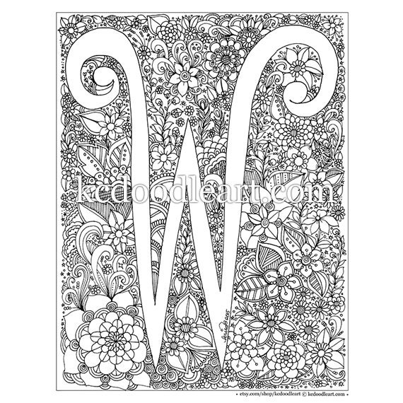 instant digital download letter W adult coloring page