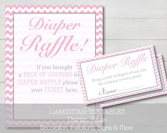 Diaper raffle, Diaper raffle ticket, Diaper raffle sign, Diaper raffle printable, Baby shower games, raffle cards Pink baby shower BS01