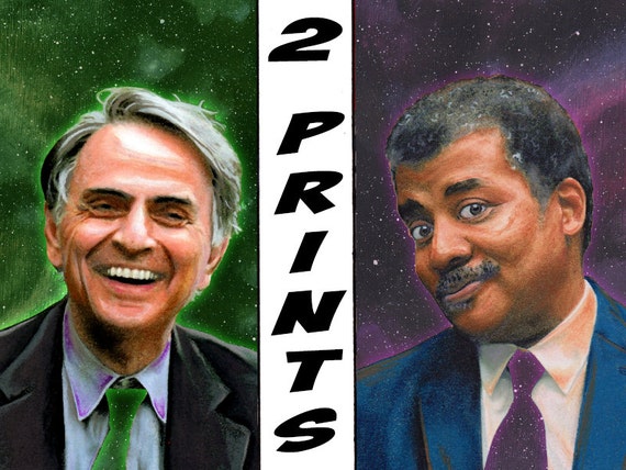 Neil Degrasse Tyson Carl Sagan Cosmos Color Pencil Portrait