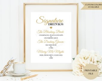 Signature drink sign (PRINTABLE FILE) - Signature cocktail sign - Wedding drink sign - Signature drink printable