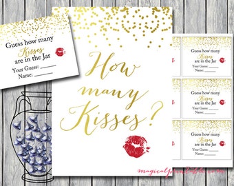 How many kisses in the jar, guess how many candy in the jar, Gold Confetti Bridal Shower Game, Bachelorette, Gold Bridal Shower BS87
