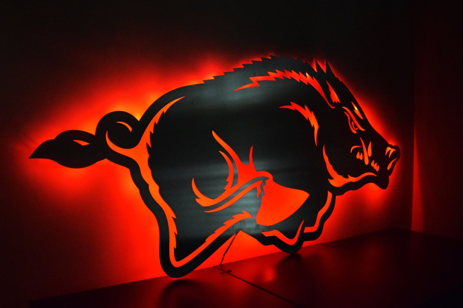 Arkansas Razorback Logo LED Backlit Floating Metal Wall Art