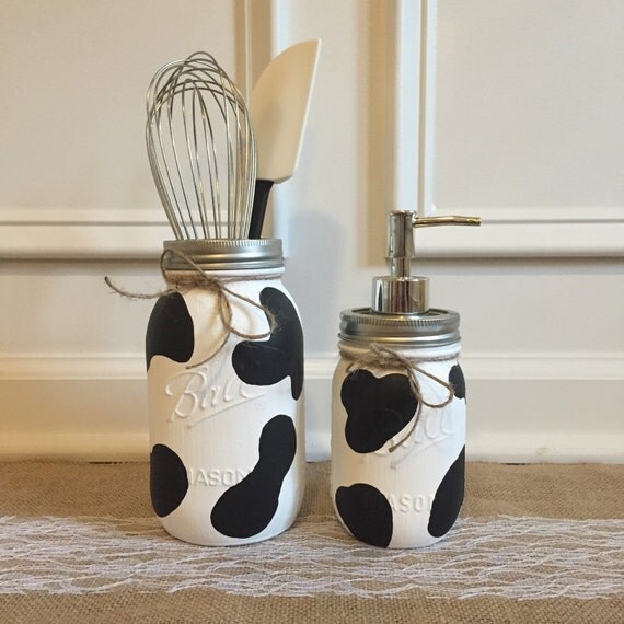 Cow Print Mason Jar Kitchen Decor Set by HomespunNC on Etsy