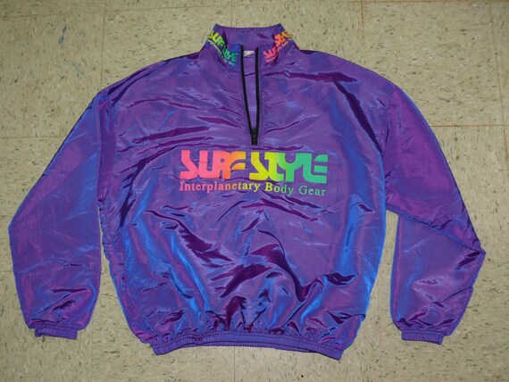 vintage 80s SURF STYLE Purple Iridescent jacket windbreaker pullover ...