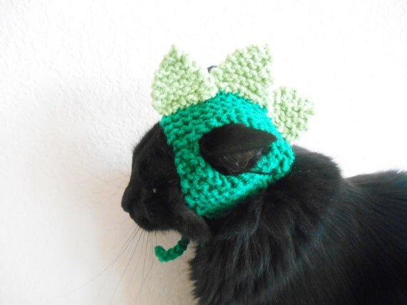 Knit Cat Hat  - Cat Dinosaur Hat - Cat Dinosaur Halloween Costume - Pet Halloween Costume - Cat Photo Prop - Knit Hat for Cat or Kitten