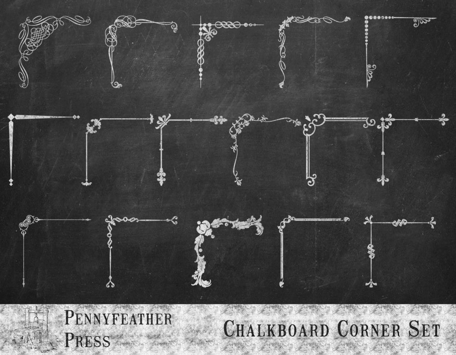 Chalkboard Decorative Corners Set Vintage Clip Art Instant Digital