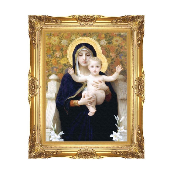 Canvas Art Virgin of the Lilies William Bouguereau Christian